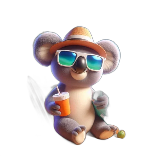 staff, 3d render, concept art, cartoon, photorealistic, anthropomorphic, koala, wears transparent PNG cut-out