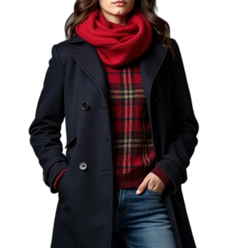jacket, photorealistic, red, dark, person, wearing, coat, plaid transparent PNG cut-out