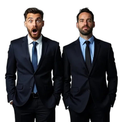 staff, jacket, face, two, men, standing, next, each transparent PNG cut-out