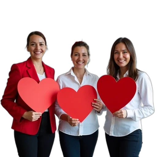 staff, jacket, three, women, standing, room, australians, red transparent PNG cut-out