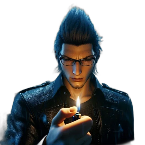 jacket, face, staff, concept art, 3d render, photorealistic, cyberpunk, blue transparent PNG cut-out