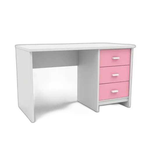 furniture, 3d render, photorealistic, pastel, monochrome, white, desk, pink transparent PNG cut-out