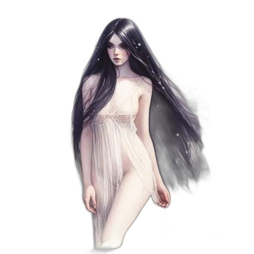 dress, hair, creature, fantasy art, concept art, photorealistic, pixel art, dark transparent PNG cut-out