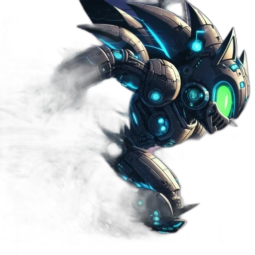 robot, dragon, weapon, staff, concept art, fantasy art, pixel art, anime transparent PNG cut-out