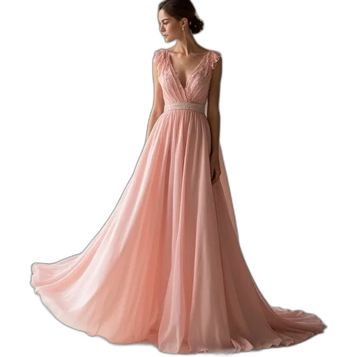 dress, pastel, colorful, line, princess, scoop, neck, floor transparent PNG cut-out