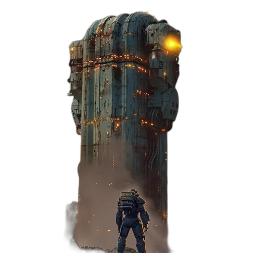 robot, weapon, bottle, building, concept art, fantasy art, pixel art, cyberpunk transparent PNG cut-out