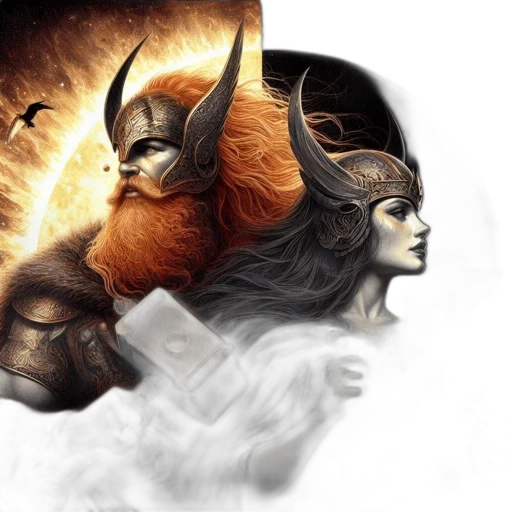mask, fantasy art, concept art, comic book art, photorealistic, two, mythical, figures transparent PNG cut-out