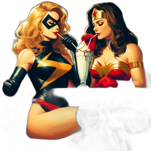comic book art, concept art, cartoon, fantasy art, fire, two, female, superheroes transparent PNG cut-out