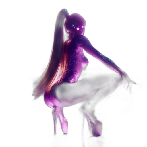 dress, hair, creature, robot, concept art, 3d render, fantasy art, vaporwave transparent PNG cut-out