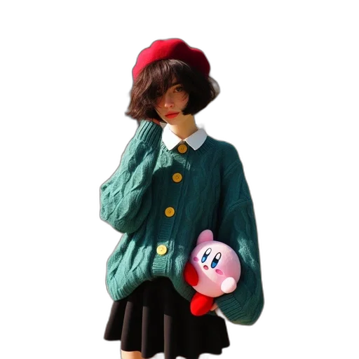 jacket, hat, dress, creature, 3d render, concept art, vaporwave, pixel art transparent PNG cut-out
