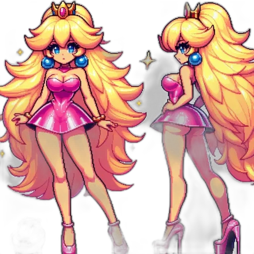 dress, crown, concept art, pixel art, 3d render, cartoon, neon, colorful transparent PNG cut-out