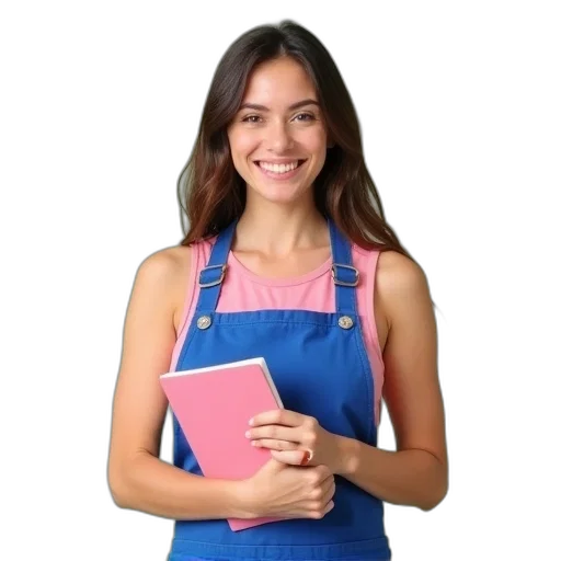 staff, dress, jewelry, face, pastel, person, blue, apron transparent PNG cut-out