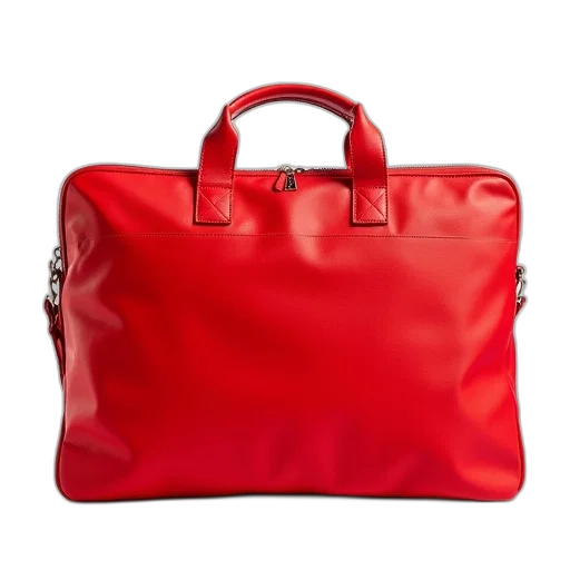red, briefcase, zipper, closure, handle, top, displayed, against transparent PNG cut-out