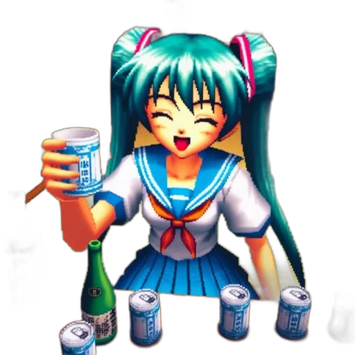 bottle, robot, food, weapon, vaporwave, pixel art, 3d render, anime transparent PNG cut-out