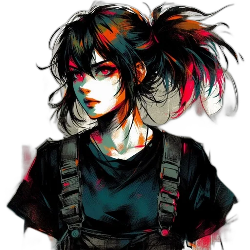 face, mask, cyberpunk, anime, watercolor, concept art, neon lights, red transparent PNG cut-out