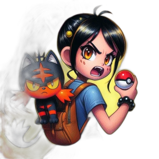 pixel art, fantasy art, concept art, comic book art, fire, young, girl, pokémon transparent PNG cut-out