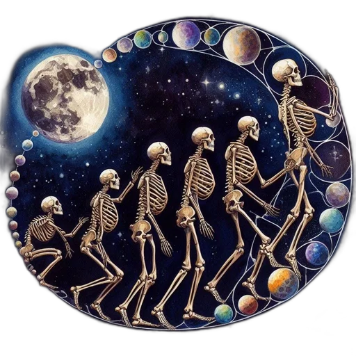 jewelry, concept art, fantasy art, outer space, artistic, depiction, skeletons, spiral transparent PNG cut-out