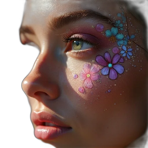 face, flower, jewelry, mask, photorealistic, fantasy art, concept art, 3d render transparent PNG cut-out