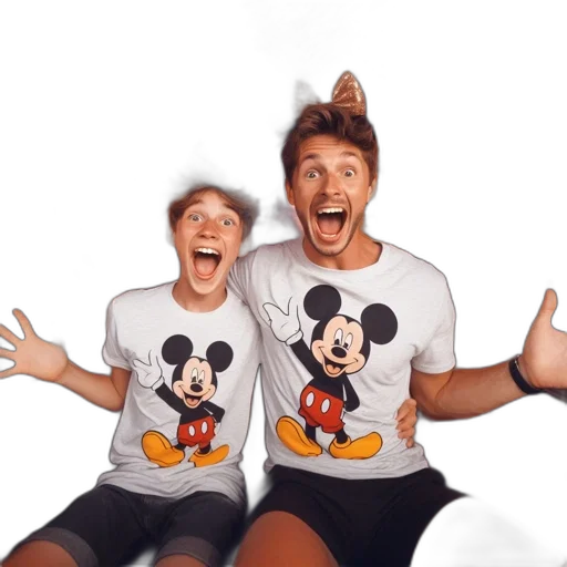 two, people, mickey, mouse, shirts, enjoy, amusement, park transparent PNG cut-out
