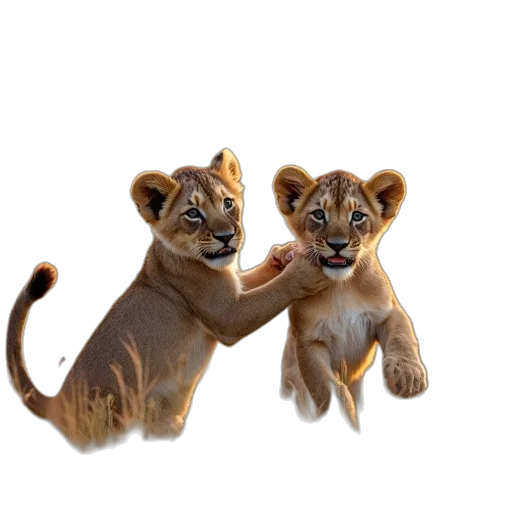 animal, photorealistic, concept art, 3d render, oil painting, two, lion, cubs transparent PNG cut-out