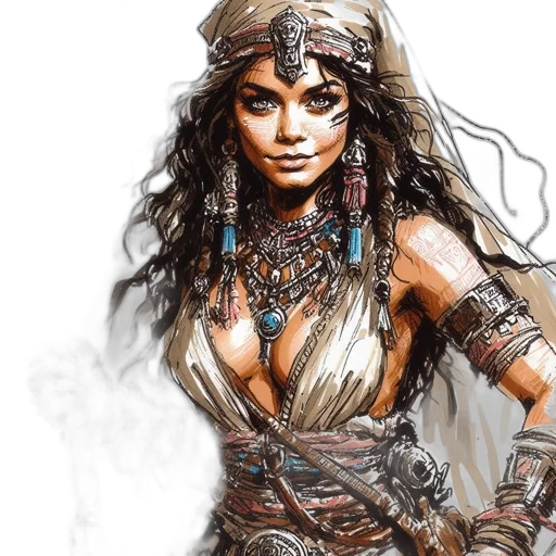 jewelry, fantasy art, comic book art, concept art, photorealistic, ancient, woman, figure transparent PNG cut-out