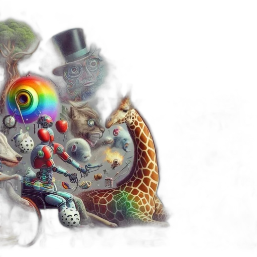 dragon, creature, robot, hat, concept art, fantasy art, watercolor, pixel art transparent PNG cut-out