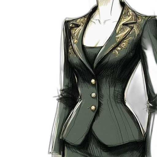 jacket, dress, jewelry, concept art, 3d render, photorealistic, fantasy art, green transparent PNG cut-out