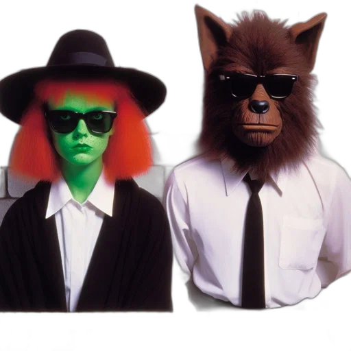 mask, hat, two, individuals, stand, before, white, brick transparent PNG cut-out