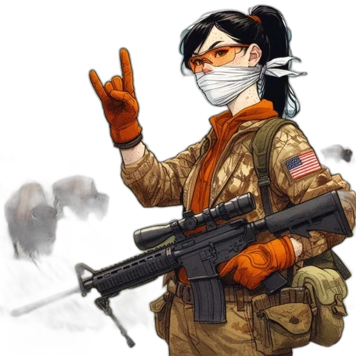 weapon, concept art, comic book art, pixel art, cyberpunk, female, character, camouflage transparent PNG cut-out