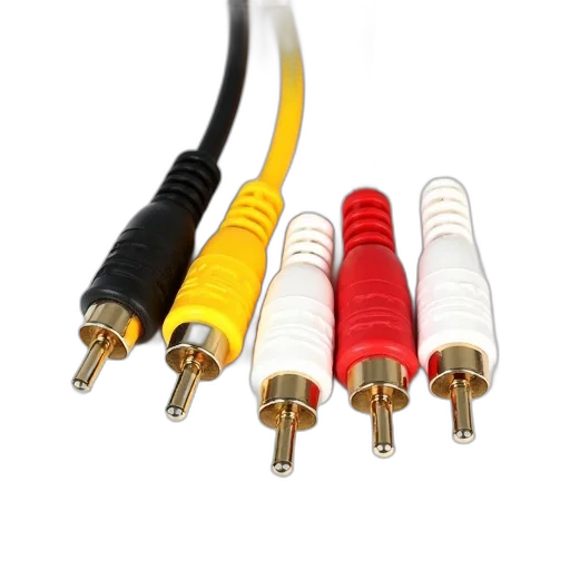 staff, collection, various, colored, rca, cables, displayed, against transparent PNG cut-out