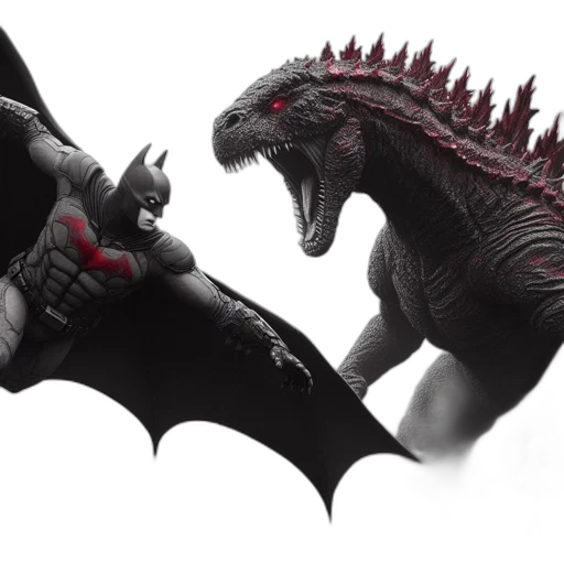 concept art, 3d render, superhero, batman, confronts, fierce, creature, reminiscent transparent PNG cut-out