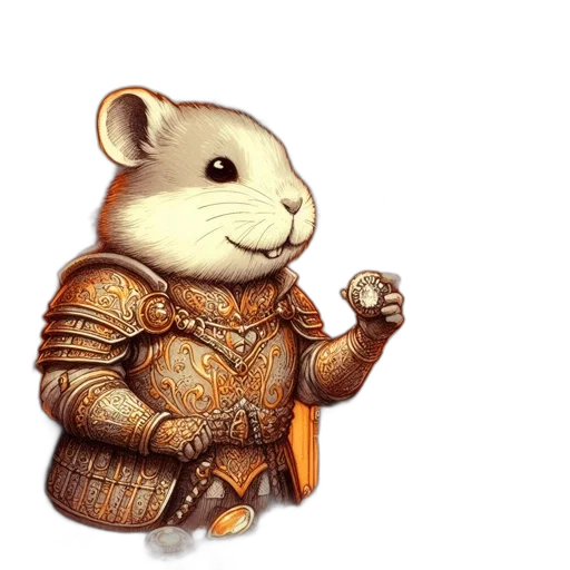 animal, fantasy art, concept art, 3d render, pixel art, golden, earth tones, hamster transparent PNG cut-out