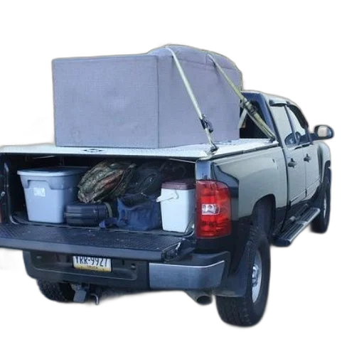 car, pickup, truck, large, box, tied, bed, two transparent PNG cut-out