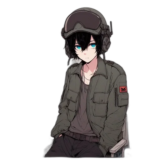 jacket, hat, staff, weapon, anime, cartoon, concept art, pixel art transparent PNG cut-out
