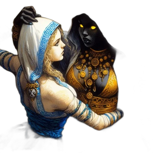 mask, fantasy art, concept art, comic book art, pixel art, fire, blue, golden transparent PNG cut-out