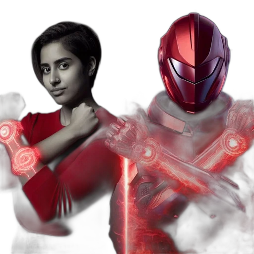 robot, concept art, comic book art, fantasy art, 3d render, red, woman, top transparent PNG cut-out