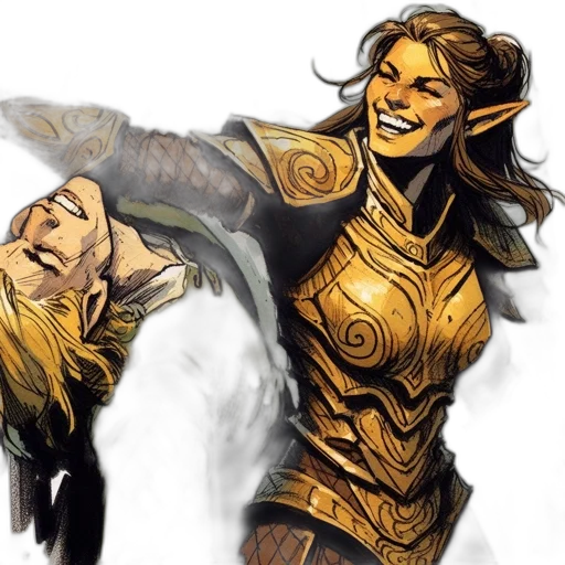 concept art, fantasy art, comic book art, watercolor, golden, two, animated, characters transparent PNG cut-out