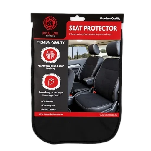 product, packaging, seat, protector, black, red, design, features transparent PNG cut-out