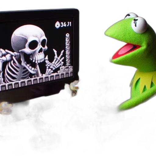 green, plush, toy, resembling, kermit, frog, holds, gaming transparent PNG cut-out