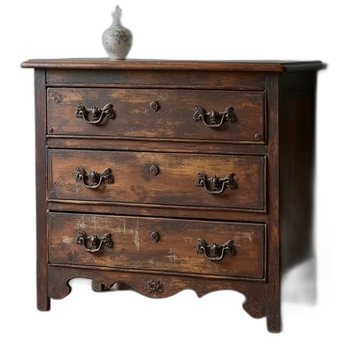 furniture, photorealistic, 3d render, wooden, chest, drawers, weathered, worn transparent PNG cut-out