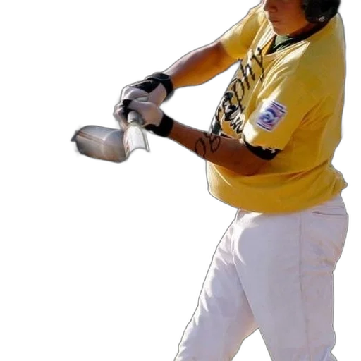 staff, weapon, photorealistic, baseball, player, yellow, shirt, holding transparent PNG cut-out