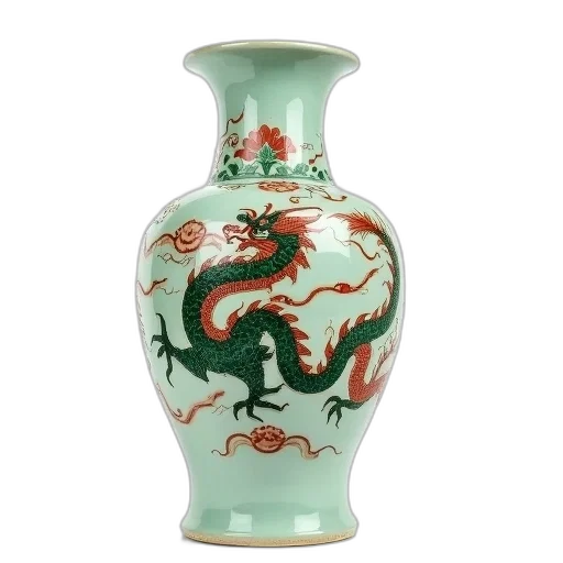 dragon, bottle, photorealistic, traditional, chinese, vase, green, red transparent PNG cut-out