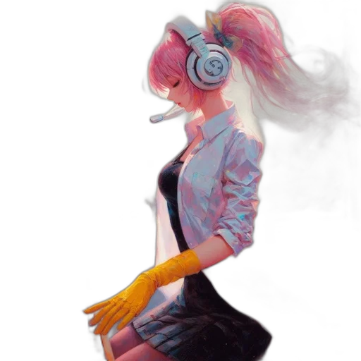 jacket, mask, robot, staff, concept art, cyberpunk, anime, vaporwave transparent PNG cut-out