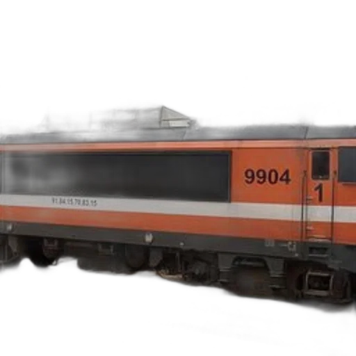 3d render, photorealistic, concept art, orange, train, number, 9904, traveling transparent PNG cut-out