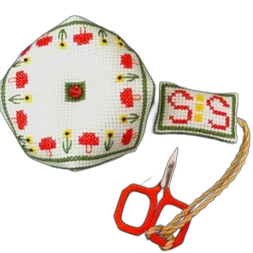 jewelry, crown, hat, cross-stitched, pincushion, mushrooms, flowers, small transparent PNG cut-out