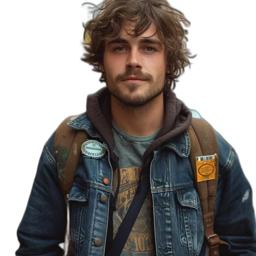 jacket, face, staff, hair, photorealistic, oil painting, concept art, young transparent PNG cut-out