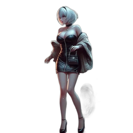 jacket, dress, robot, staff, concept art, 3d render, fantasy art, cyberpunk transparent PNG cut-out