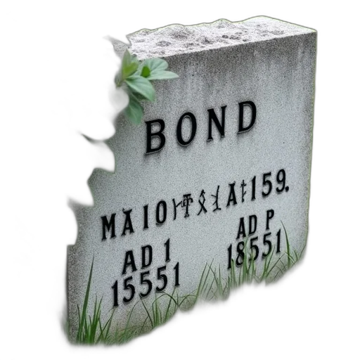3d render, weathered, stone, headstone, name, bond, engraved, surrounded transparent PNG cut-out