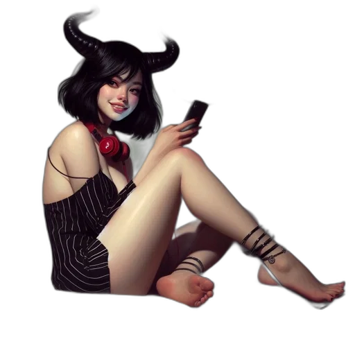 fantasy art, pixel art, concept art, comic book art, dark, woman, donning, horns transparent PNG cut-out