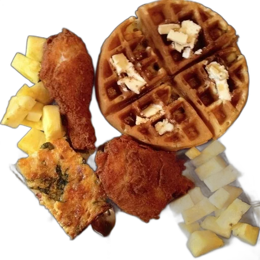 food, weapon, photorealistic, plate, waffles, fried, chicken, pineapple transparent PNG cut-out